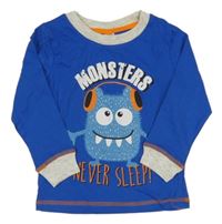 Modro-šedé pyžamové triko s příšerkou 