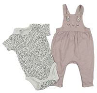 Nové - Bílo-černé puntíkaté body + lila laclové tepláky s čumákem Next