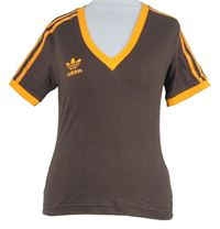 Dámské hnědé tričko s oranžovými pruhy Adidas 