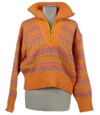 Dámský oranžovo-barevný vzorovaný svetr s límečkem Zara 