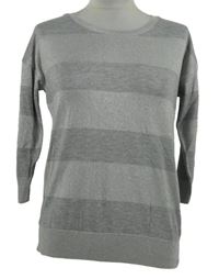 Dámský šedý pruhovaný třpytivý svetr 