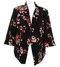 Dámský černo-červený květovaný sakový cardigán 