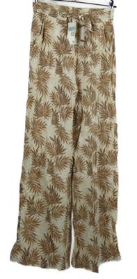 Nové - Dámské hnědo-béžové květované volné kalhoty Primark 