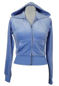 Dámská světlemodrá sametová propínací crop mikina s kapucí H&M