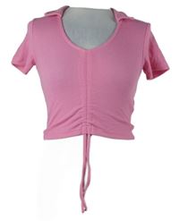 Dámské růžové žebrované crop tričko s límečkem Kiabi 