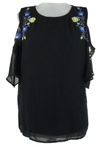 Nové - Dámská černá šifonová halenka s květy a volnými rameny M&Co