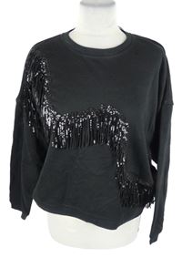 Dámská černá mikina s flitrovými třásněmi River Island 