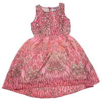 Neonově růžovo-hnědé šifonové šaty F&F