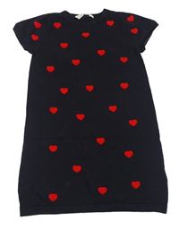 Tmavomodré pletené šaty se srdíčky H&M