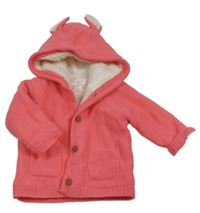 Neonově růžový zateplený propínací svetr s kapucí F&F