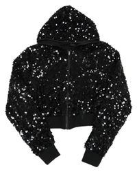 Černá flitrovaná propínací crop mikina s kapucí H&M