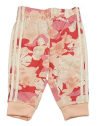 Růžové květinové sportovní tepláky s logem Adidas