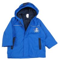 Modrá nepromokavá jarní bunda s chobotnicí a kapucí 