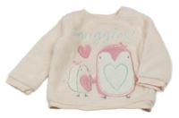 Světlerůžová chlupatá mikina s tučňáky George