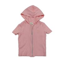 Růžové žebrované propínací tričko s výšivkou a kapucí River Island