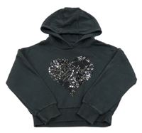 Antracitová crop mikina se srdíčkem z flitrů a kapucí F&F