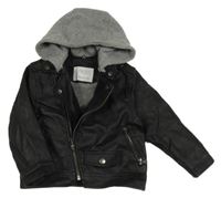 Černá koženková jarní bunda s kapucí Zara