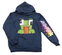 Tmavomodrá lehká mikina se žabkou a kapucí 