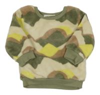 Smetanovo-khaki-hnědo-žlutá chlupatá mikina 