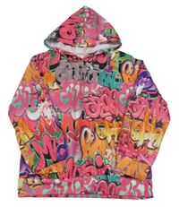 Barevná mikina s nápisy a kapucí 