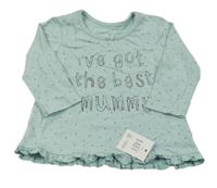 Nové - mintové triko s nápisem a puntíky George