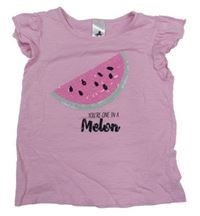 Světlerůžové tričko s melounem a flitry C&A