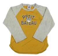 Šedo-hořčicové triko s kočkou 