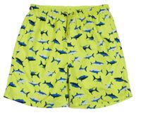 Zeleno-žluté plážové kraťasy se žraloky