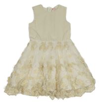 Smetanovo-zlaté šaty s květinami a tylovou sukní C&A