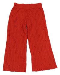 Červené pletené wide leg žebrované capri tepláky se srdíčky M&S