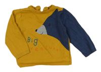 Hořčicovo-modrý svetr s medvědem Mothercare