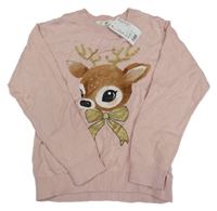 Nové - Růžový svetr se srnkou H&M