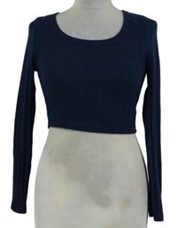 Dámský tmavomodrý žebrovaný crop svetr Shein