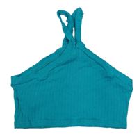 Tyrkysový žebrovaný crop top Shein