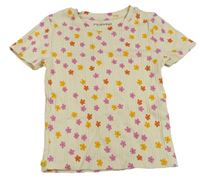 Smetanové kytičkované žebrované crop tričko Primark 