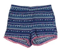 Modro-růžové vzorované volné kraťasy s lemováním Kiki&Koko