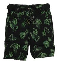 Černo-zelené plátěné kraťasy s listy a páskem Denim Co.
