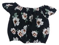 Černá květovaná crop halenka New Look