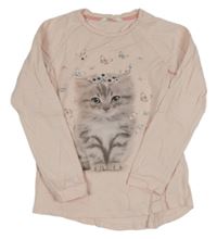 Světlerůžová lehká mikina s kočkou a kytičkami H&M