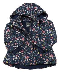 Tmavomodrá květovaná šusťáková zateplená parka s kapucí Primark