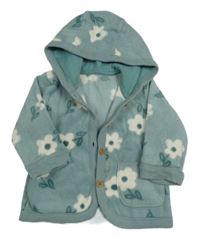 Zelenošedá květovaná fleecová propínací mikina s kapucí George