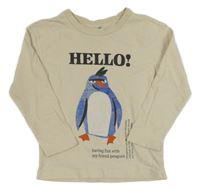 Světlebéžové triko s tučňákem a nápisem H&M