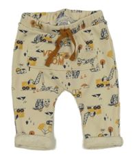 Světlebéžové tepláky s jeřáby a pejsky Ergee