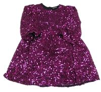 Fuchsiovo-černé flitrovo/tylové šaty Matalan