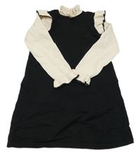 Černo-béžové pletené šaty s volánky Shein