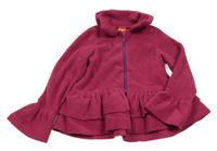 Malinová fleecová propínací mikina s volánky 