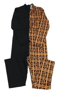 Černo-oranžový kalhotový overal se vzorem Shein