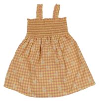 Růžovo-meruňkové kostkované šaty s madeirou Zara