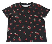 Černé tričko s třešněmi Primark