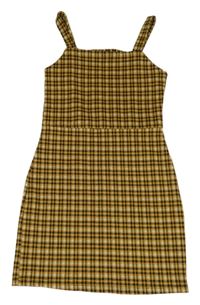 Okrovo-bílo-černé vzorované úpletové šaty New Look